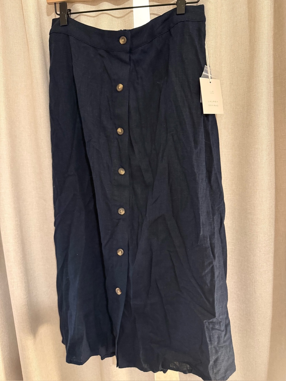 New LC Lauren Conrad Navy Linen Blend Button Front Skirt M